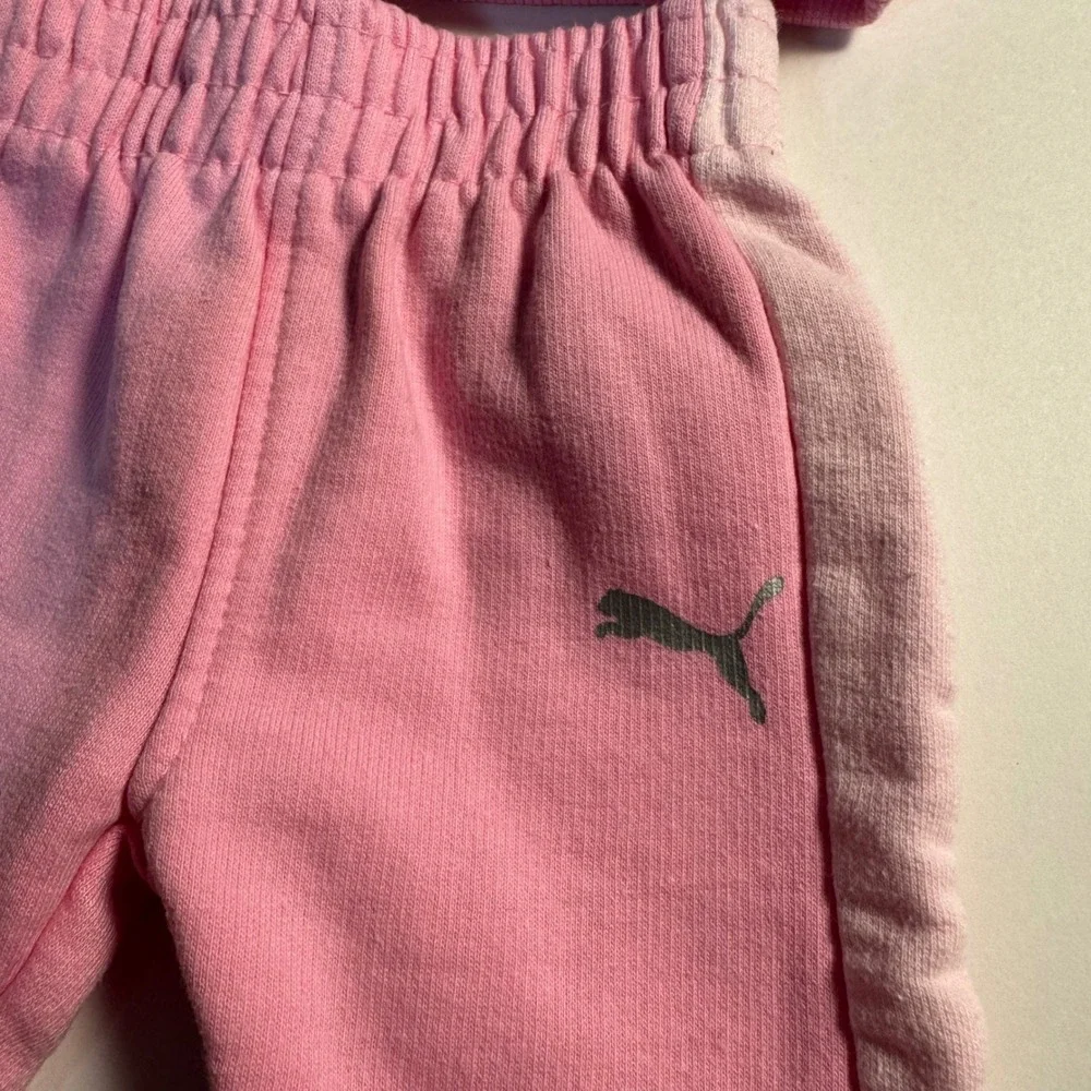 Puma Infant Girls Pink Glitter Logo Sweatshirt and Joggers Tracksuit Set 0-3M